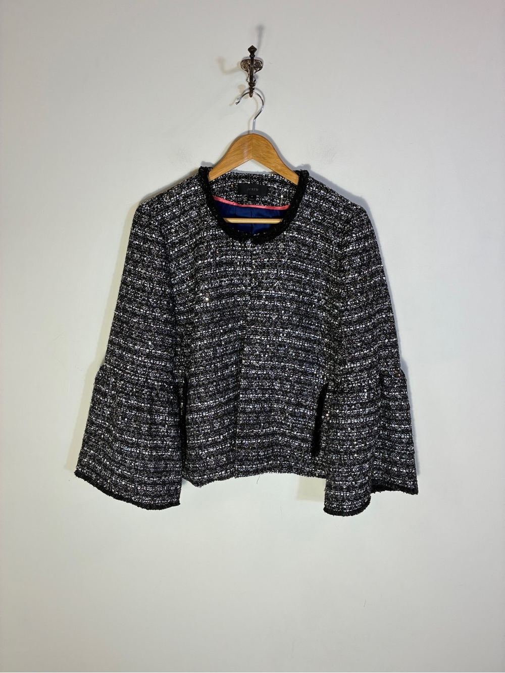 J. Crew Lady Jacket Sequin Tweed Bell Sleeve Blazer Size 16